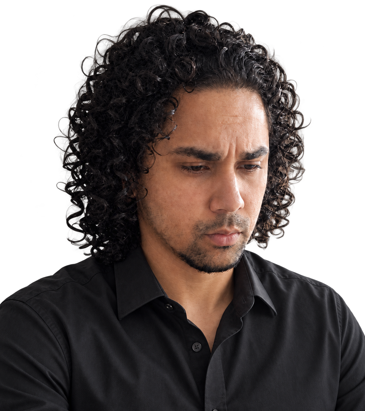 Jeremiah Trujillo in a black dress shirt